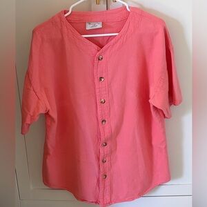 Drawstrings of Malibu 100% Cotton Button-Up Blouse Coral Pink Women’s Small